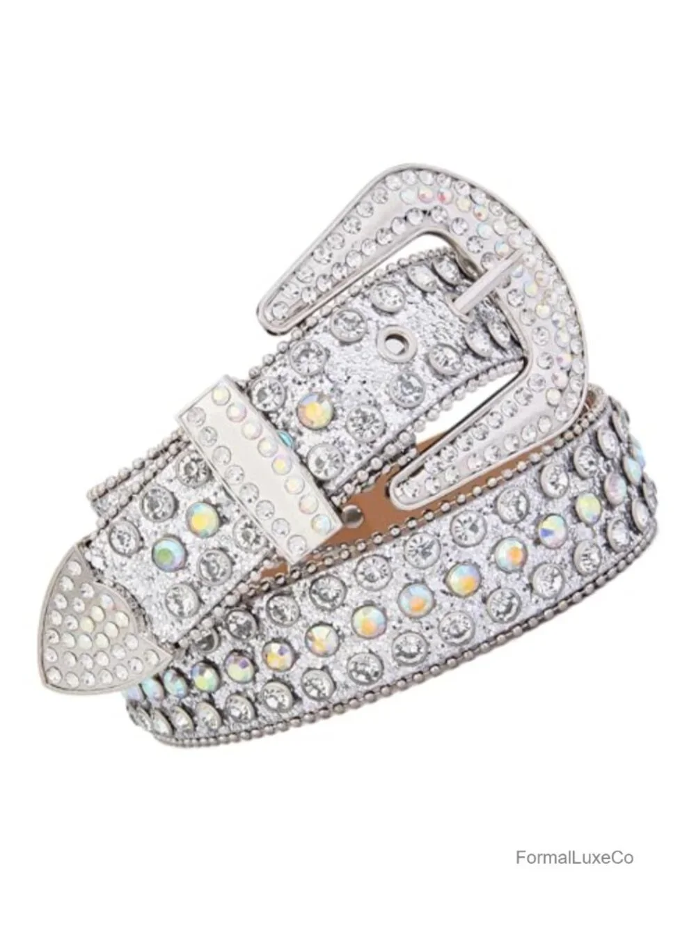 Studded Rhinestone Belt Bling Diamond Design Faux Leather Dressy Belt